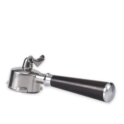 Coffee handle with black wooden grip and silver metal parts, labeled 'Solid Wood (Black)' with measurements on a white background.