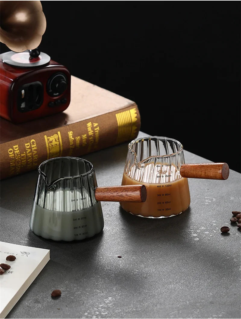 Wood Handle Glass Milk Jug